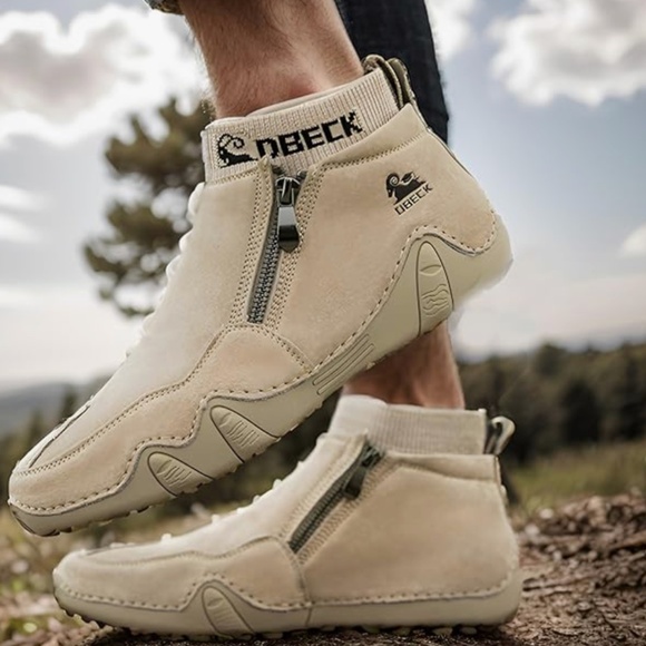 Dbeck Men's Casual Slip-On Bootie High Top Genuine Leather Zipper Boots Fashion - Picture 10 of 12